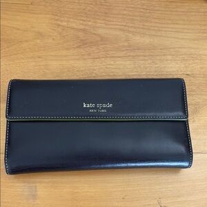 Kate Spade New York Morgan Flap Foldover Wallet Black Lime Green GUC